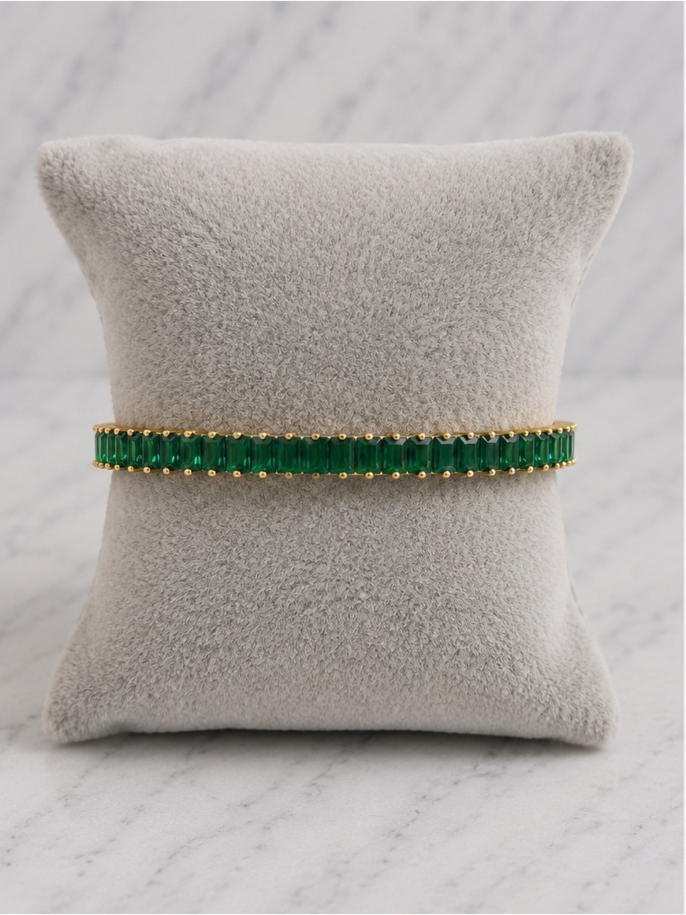 NWOT-Emerald Green Bangle Bracelet| 18K Gold Filled Bracelet Emerald Cut|7.25”